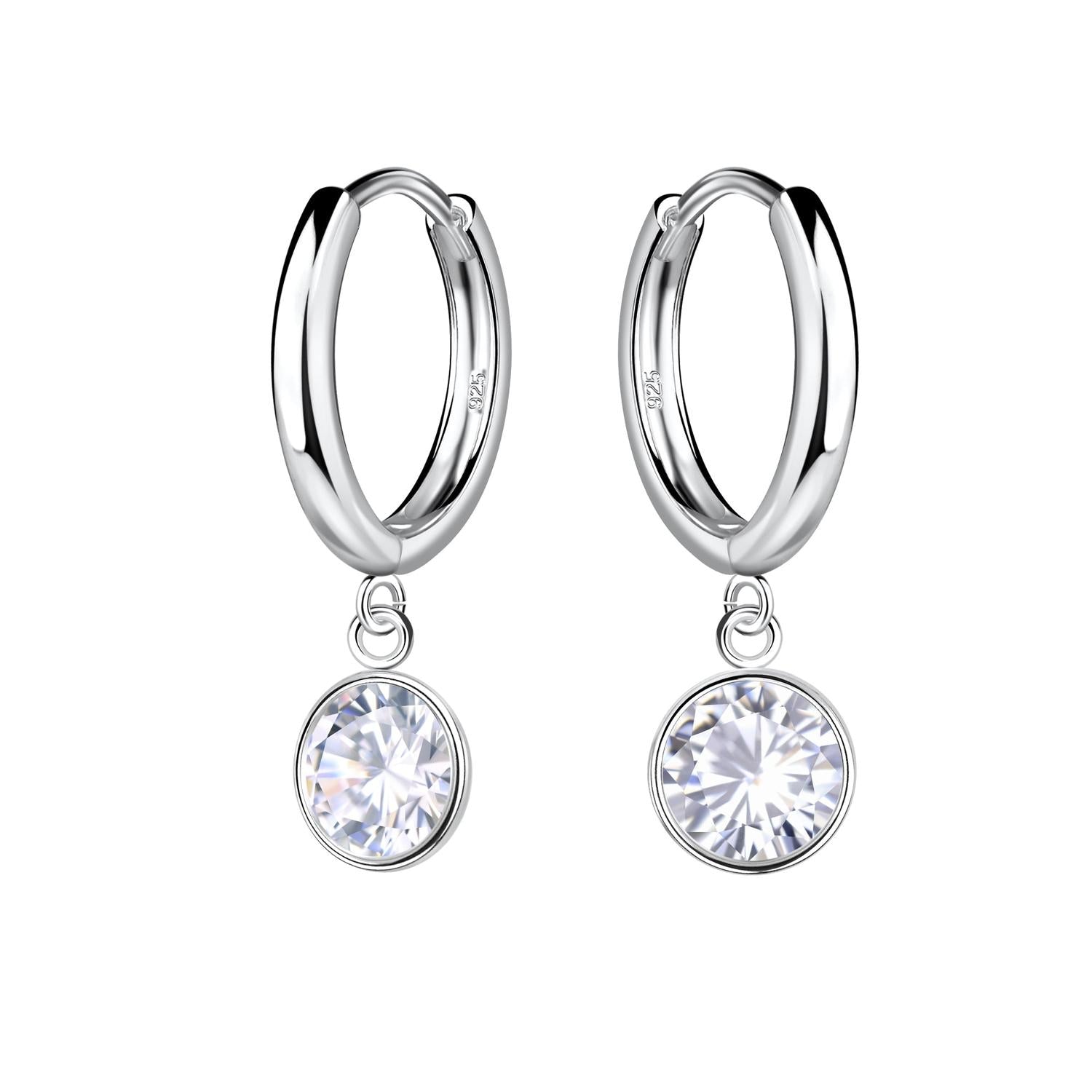 Melchior Jewellery sterling silver huggie hoop earrings with sparkling clear round cubic zirconia charms