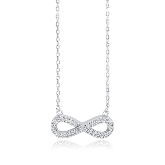 Sentiell sterling silver infinity necklace with sparkling cubic zirconia stones on fine chain
