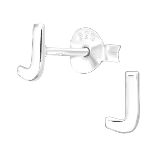 Melchior Jewellery sterling silver J stud earrings for girls with secure butterfly backs