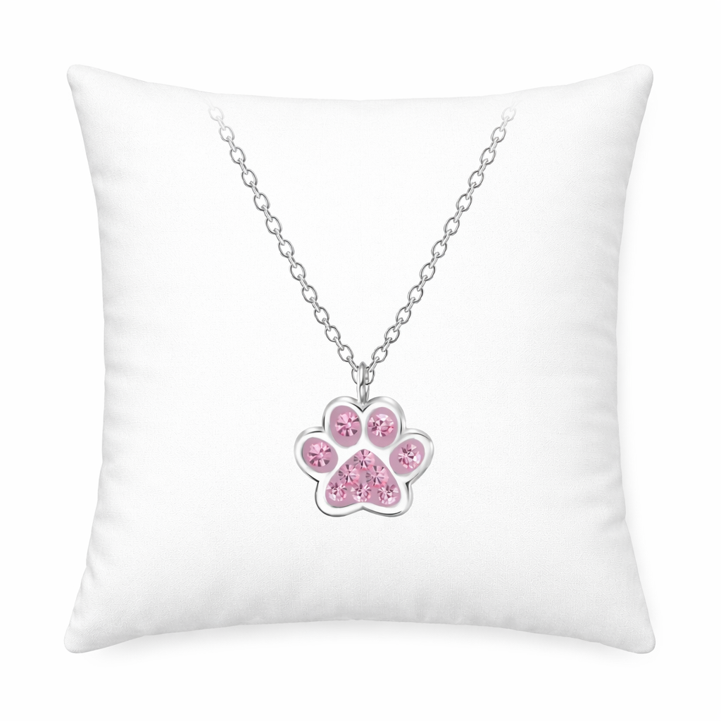 Melchior Jewellery sterling silver kids necklace with pink paw print pendant on chain
