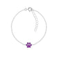 Sterling silver kids paw bracelet with purple paw charm on delicate chain by Melchior Jewellery