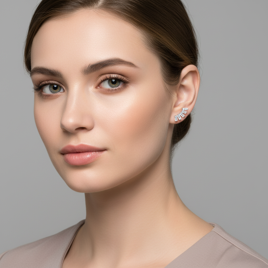 Sterling silver labret stud worn by woman showcasing Melchior Jewellery body jewellery