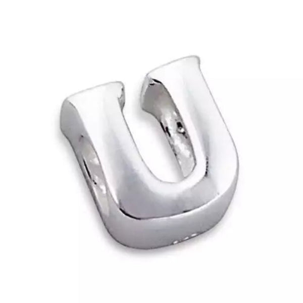 Melchior Jewellery polished sterling silver letter bead charm U bead with smooth rounded edges, hole for bracelet