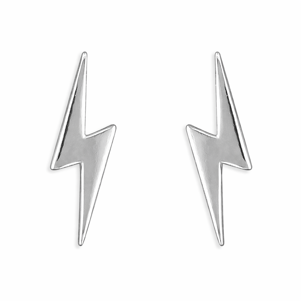 Shiny sterling silver lightning bolt earrings by Melchior Jewellery with a sleek polished finish