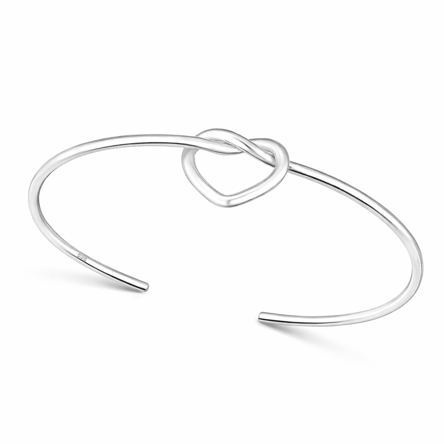 Sterling silver love knot bangle by Melchior Jewellery with delicate heart design