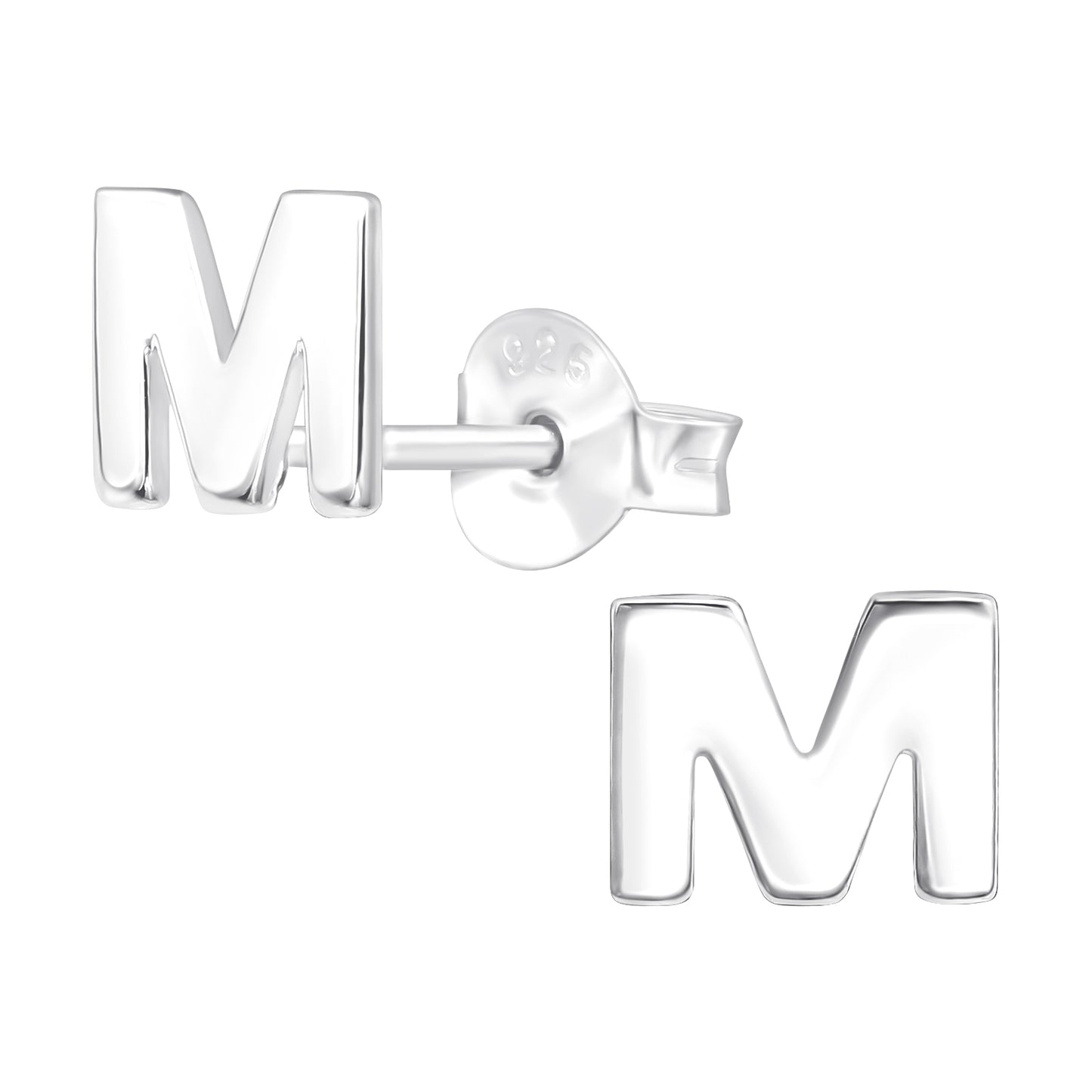 Sterling silver M stud earrings for girls by Melchior Jewellery letter design childrens earrings