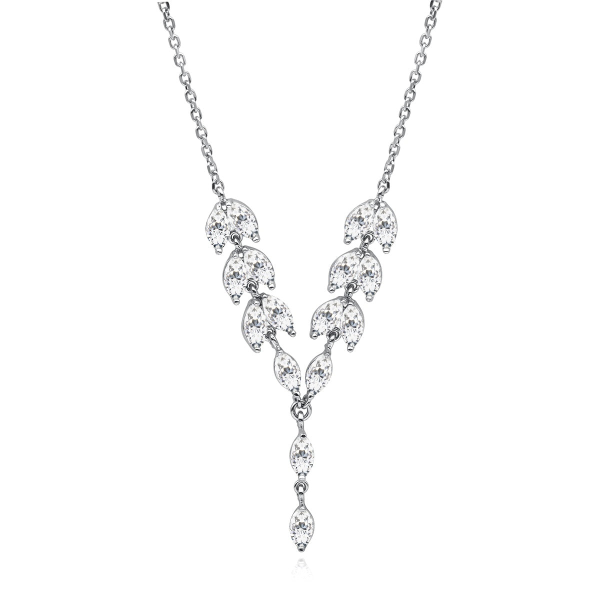 Melchior Jewellery Sterling Silver Marquise Necklace with sparkling clear crystals in elegant leaf design