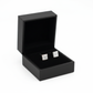 Sterling silver mens 4mm square cz stud single earring displayed in black jewellery box