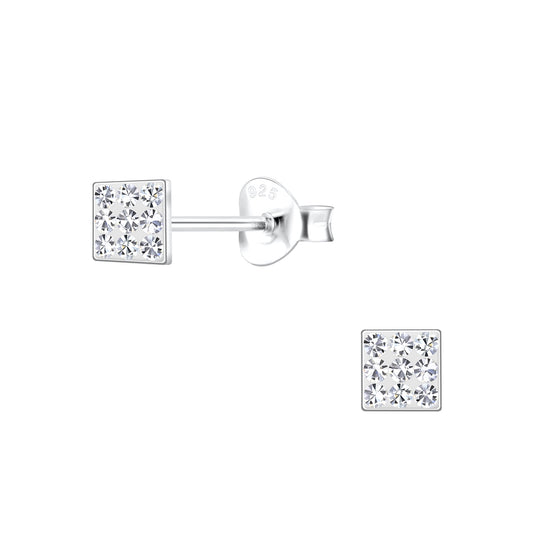 Sterling silver mens 4mm square cz stud single earring with clear cubic zirconia stones by Melchior Jewellery