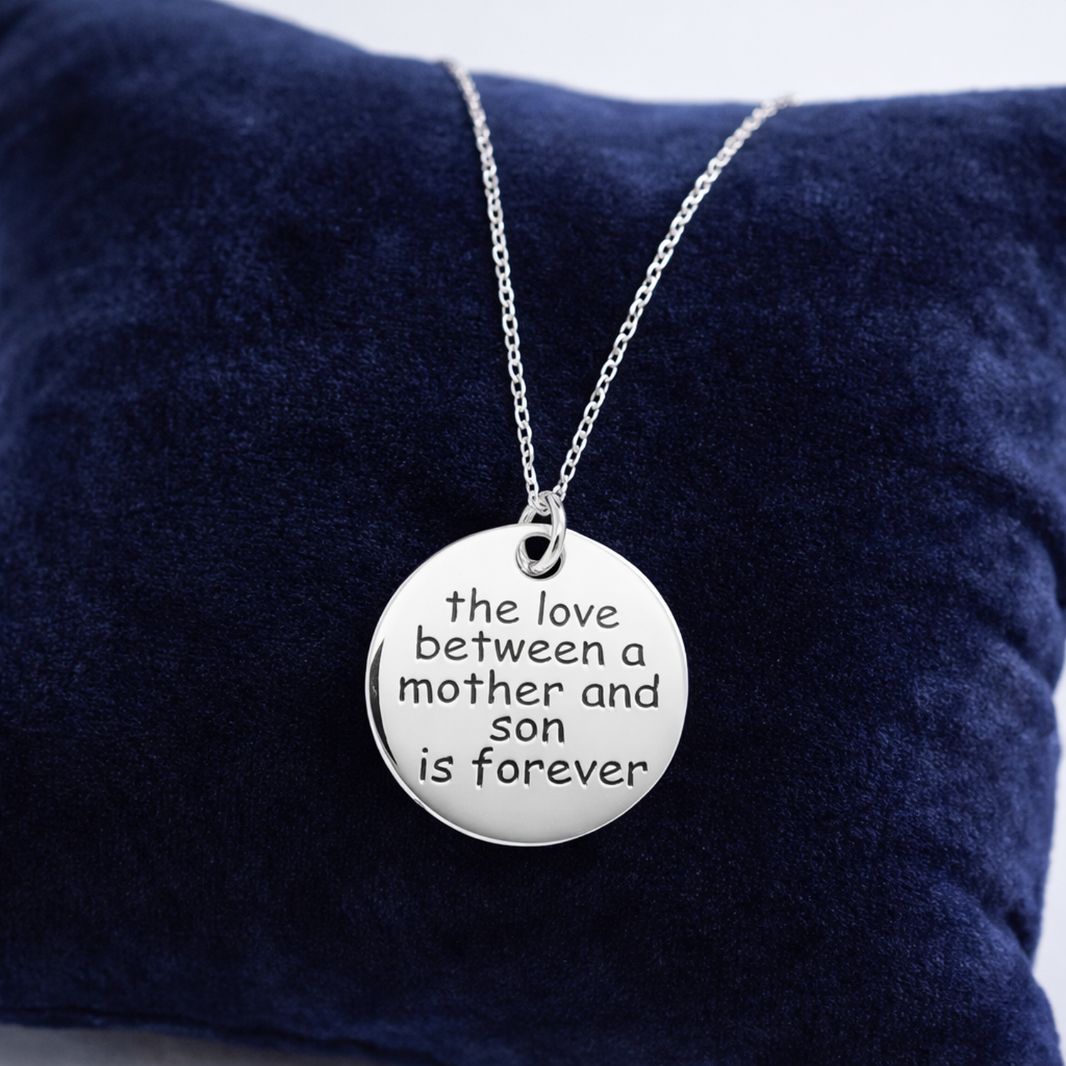 Melchior Jewellery sterling silver mother and son necklace with engraved loving message