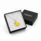 Sterling silver necklace for children with yellow duck pendant in Melchior Jewellery black gift box