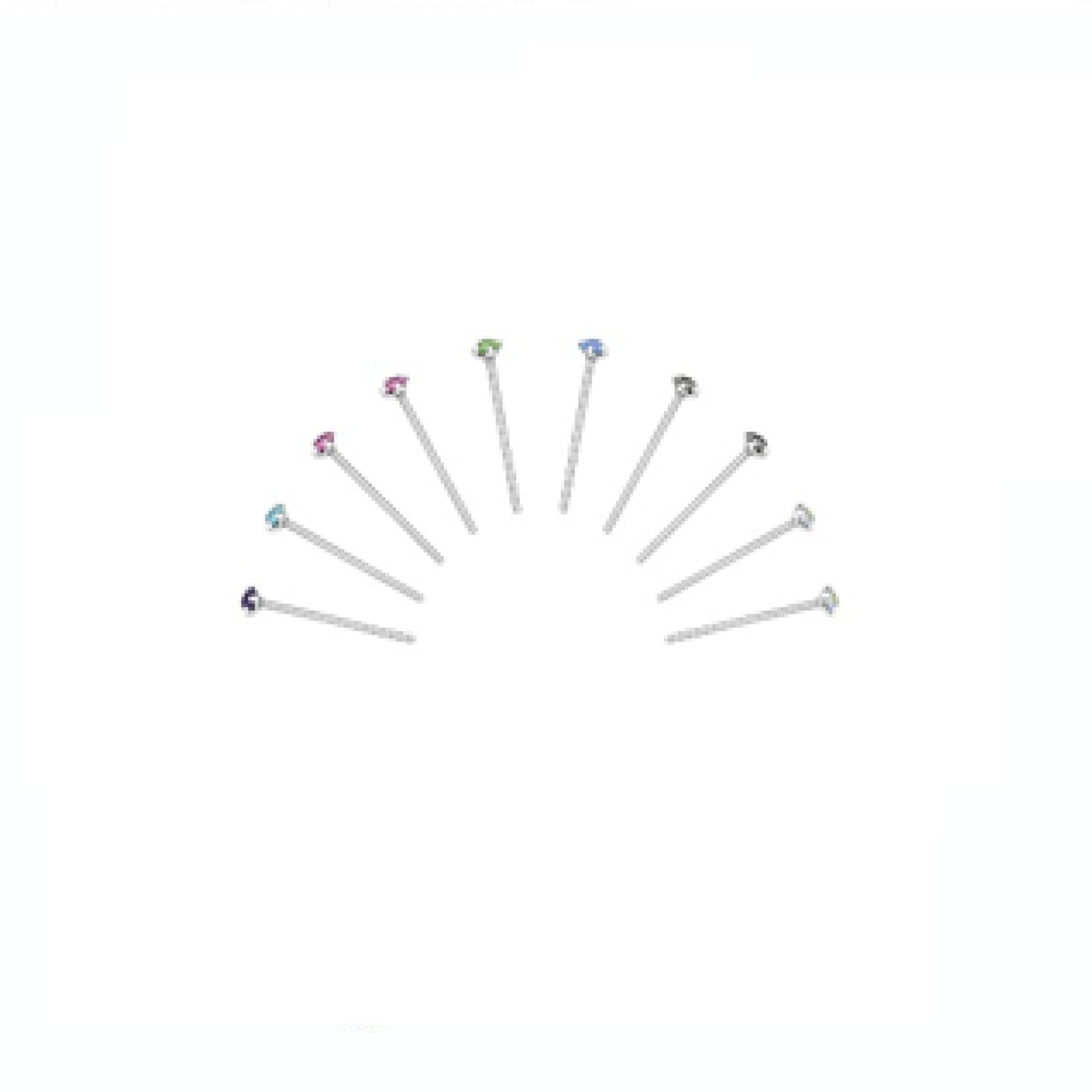Melchior Jewellery sterling silver nose studs set with multicoloured gemstones arranged in a fan shape
