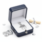 Sterling silver number 30 charm clip on displayed in a navy blue jewellery box by Melchior Jewellery