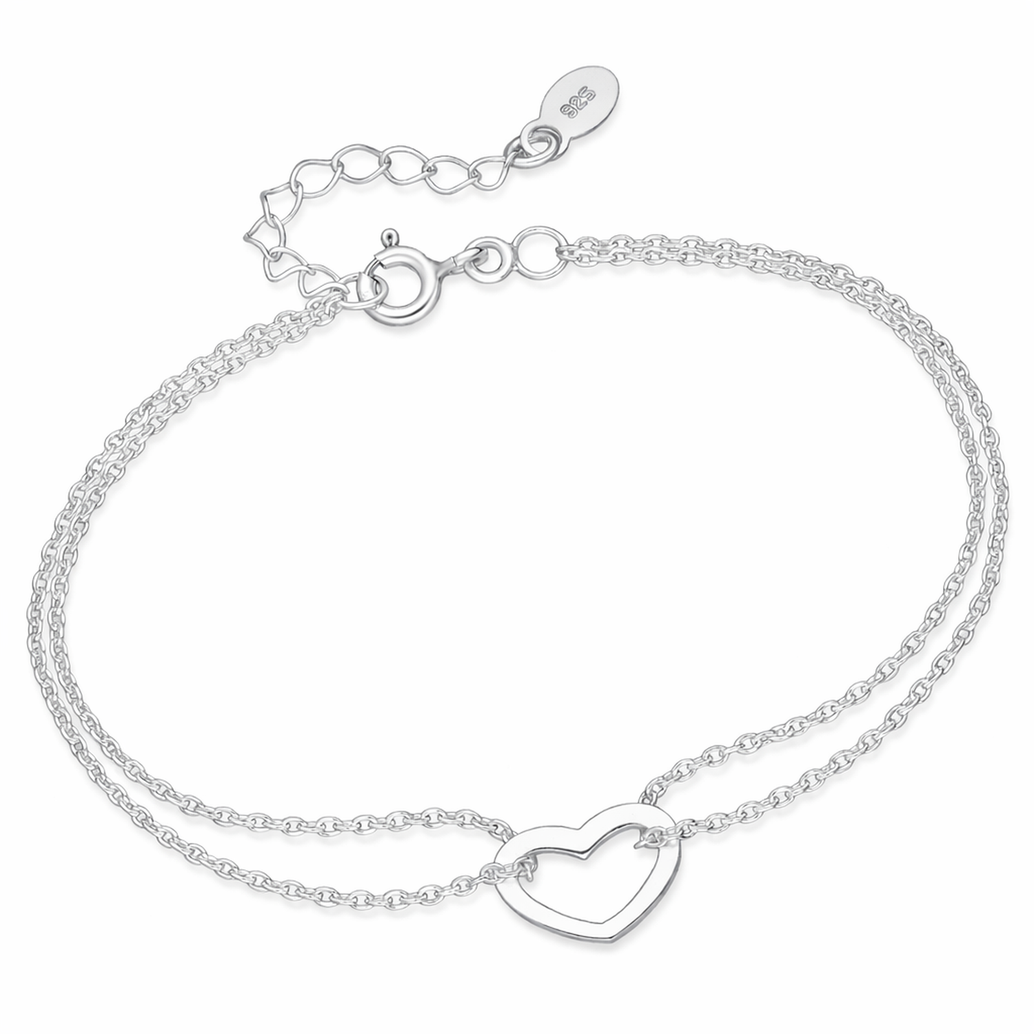 Melchior Jewellery sterling silver open heart bracelet with delicate double chain and adjustable clasp