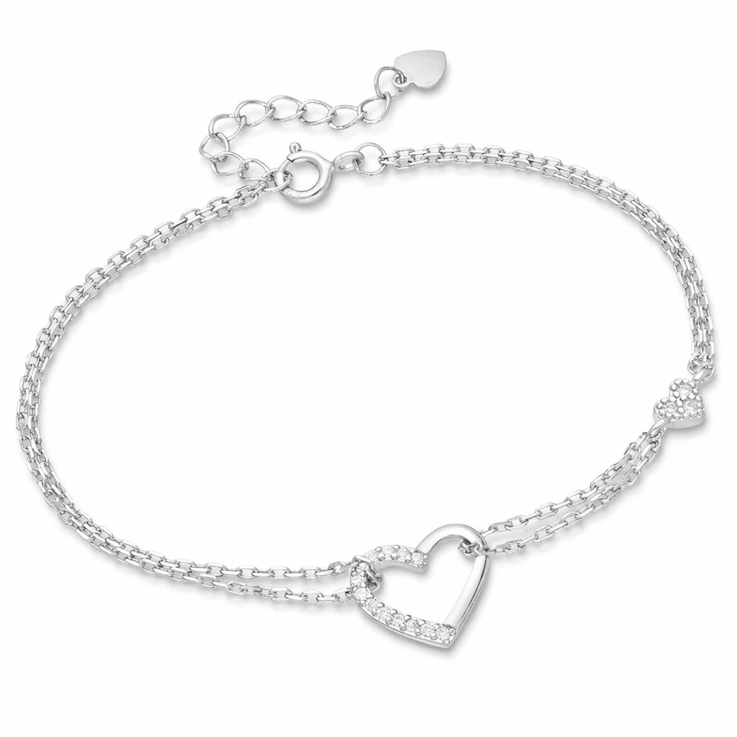 Melchior Jewellery sterling silver open heart bracelet with delicate chain and crystal detailing