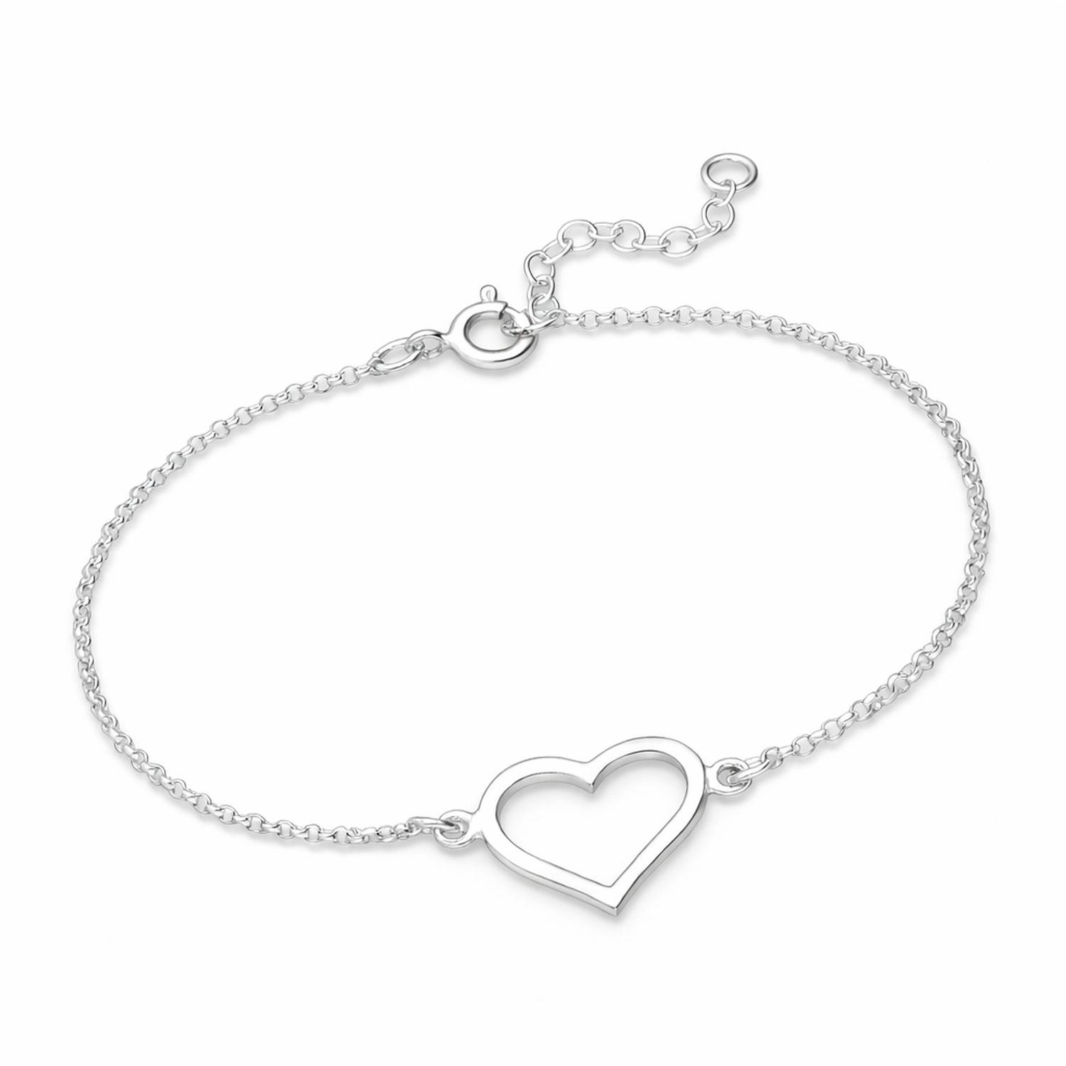 Sterling silver open heart bracelet by Melchior Jewellery with delicate chain and heart charm