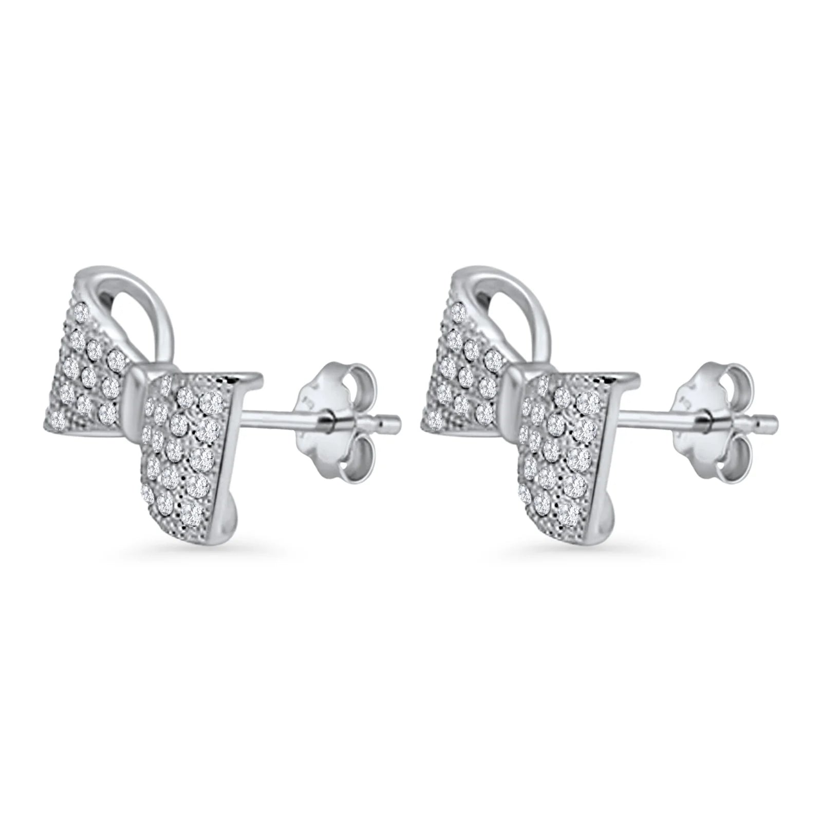 Melchior Jewellery Sterling Silver Pave Bow Earrings with sparkling clear stones and polished finish