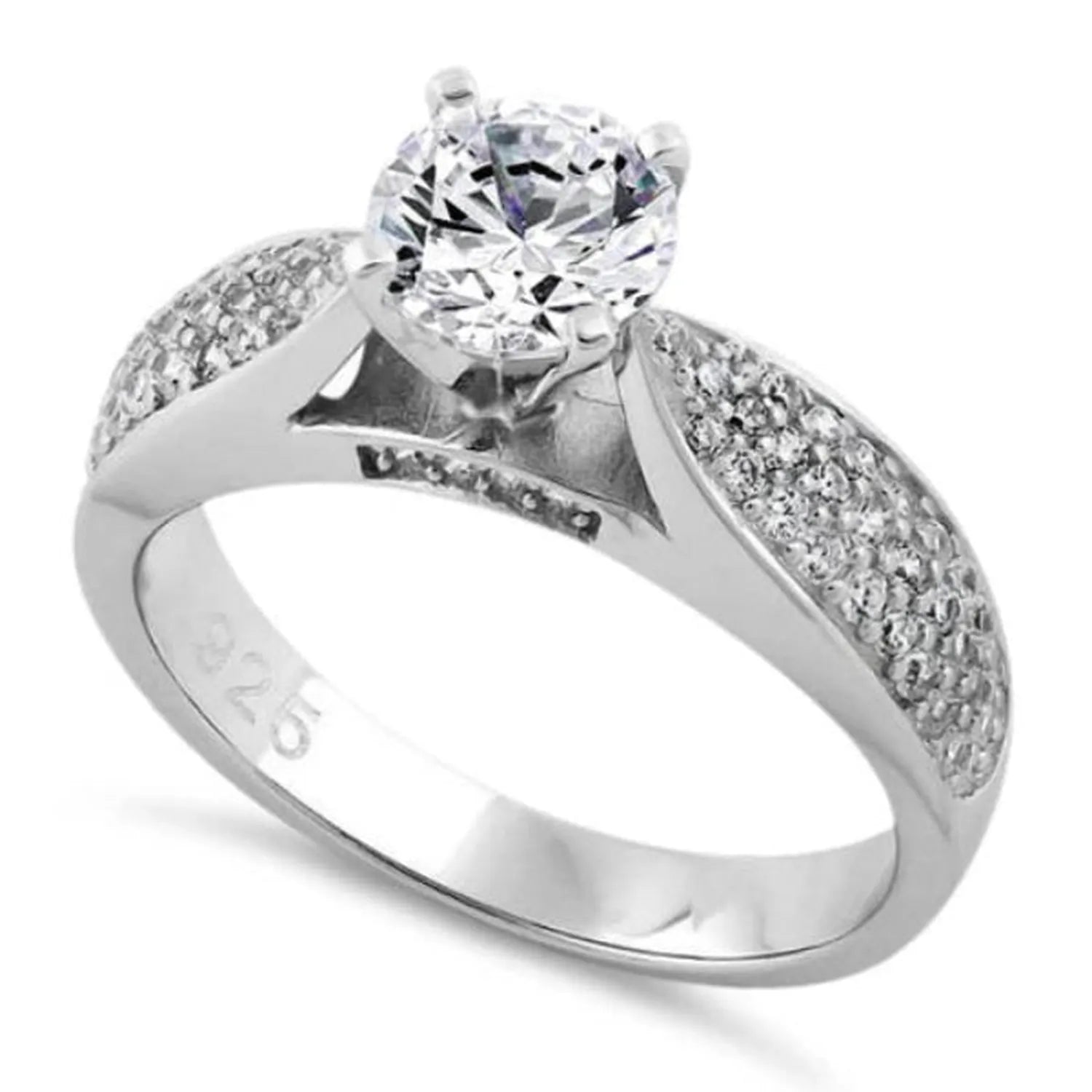 Melchior Jewellery sterling silver pave engagement ring with large central stone and sparkling side stones