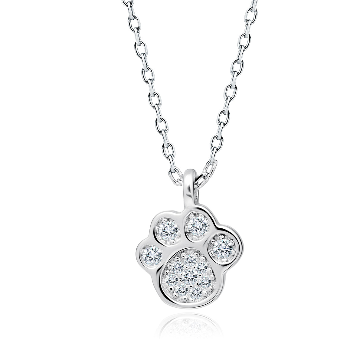 Melchior Jewellery sterling silver paw necklace with sparkling crystal pendant on chain