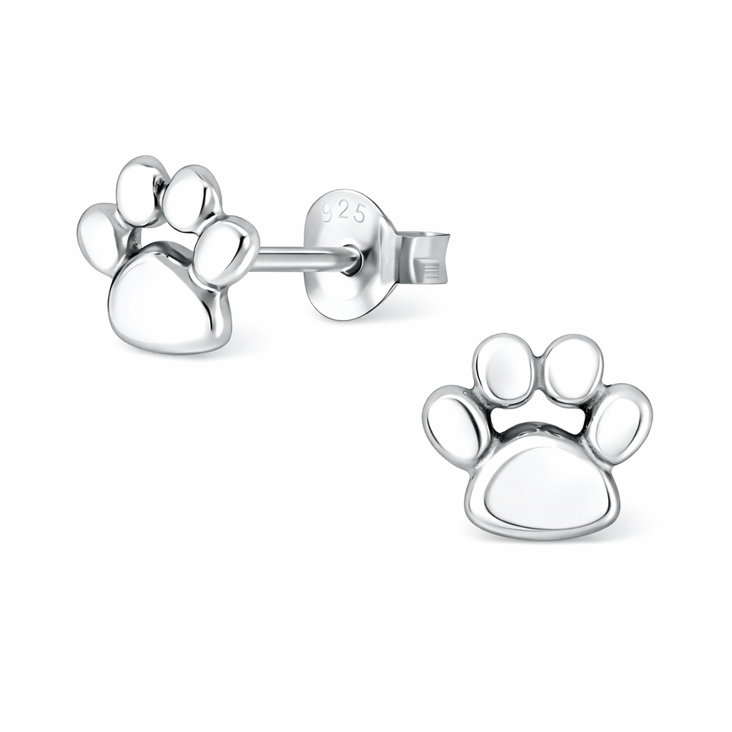 Melchior Jewellery sterling silver paw print stud earrings for women with polished finish