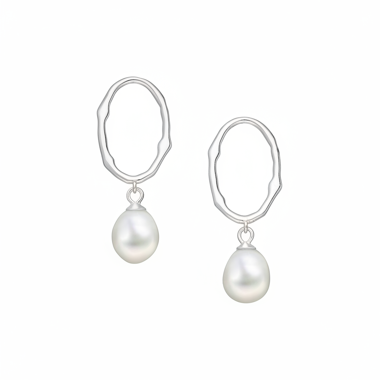 Melchior Jewellery sterling silver pearl drop earrings with irregular hoop design for women