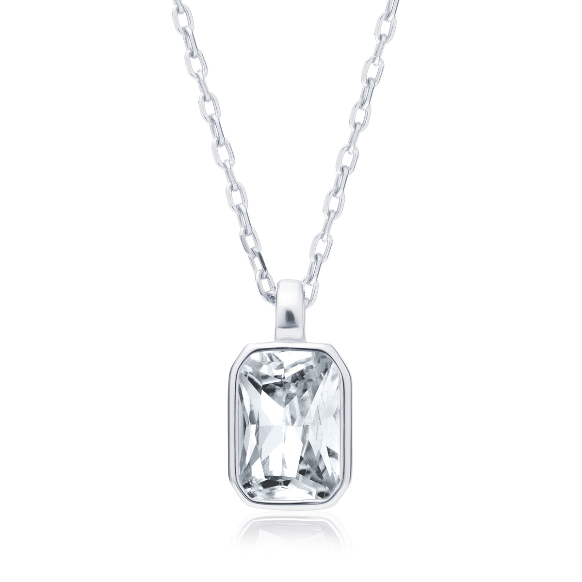 Sentiell sterling silver pendant necklace with a rectangular clear gemstone on a silver chain