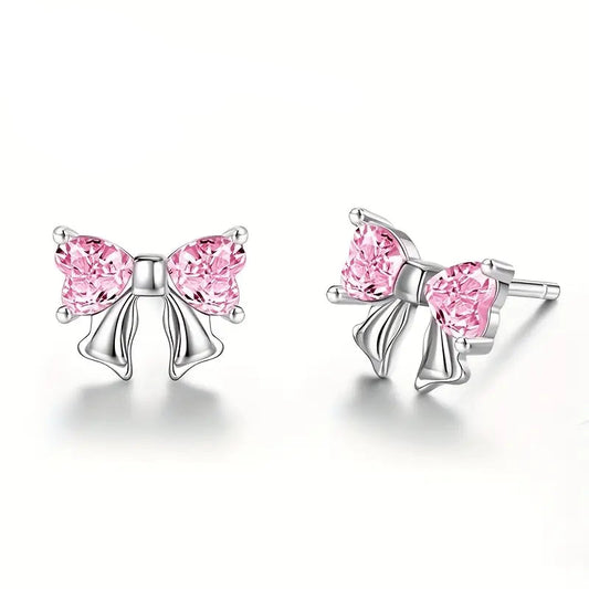 Melchior Jewellery sterling silver pink bow earrings with delicate pink stones and elegant bow design
