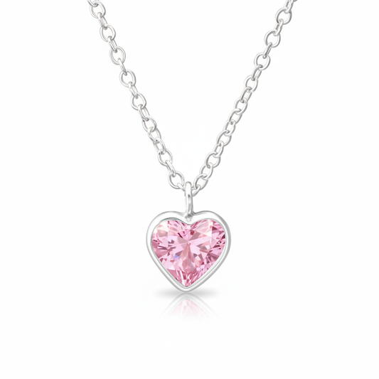 Melchior Jewellery childrens sterling silver pink heart necklace with delicate chain and sparkling pendant