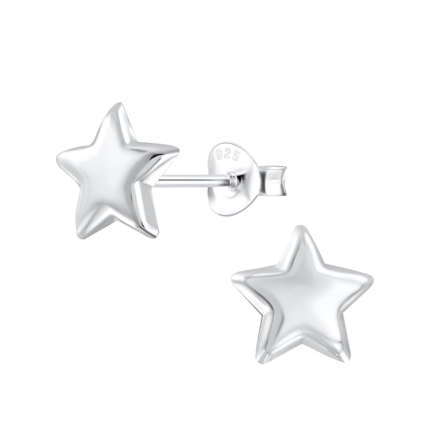 Sterling silver plain star stud earrings with a polished finish for women by Melchior Jewellery