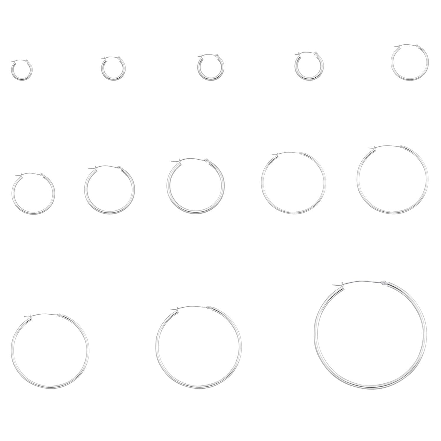 Melchior Jewellery assortment of sterling silver rhodium plated hoop earrings in multiple sizes polished finish