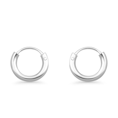 Melchior Jewellery sterling silver rhodium plated hoop earrings small polished huggie hoops with hinge clasp