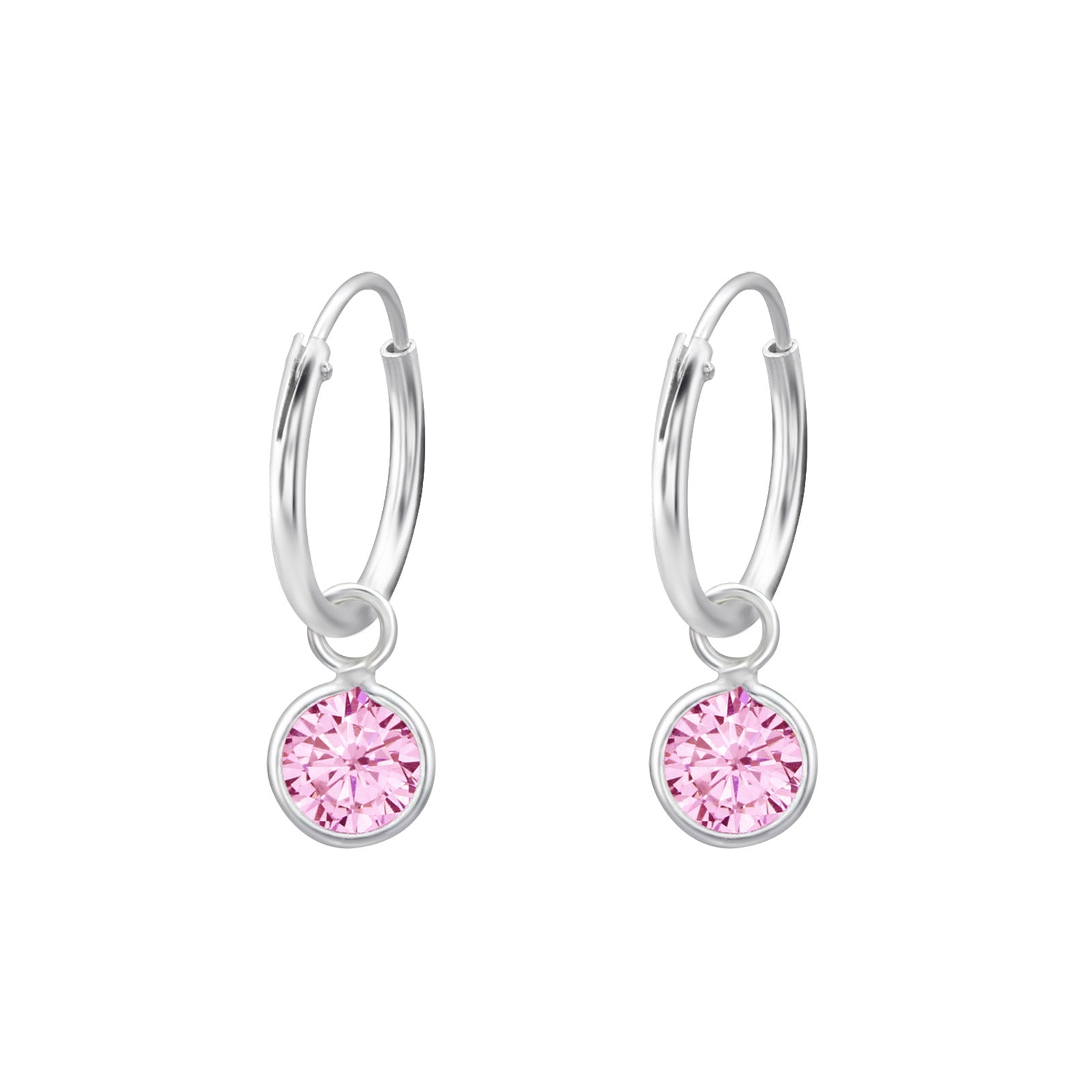 Melchior Jewellery sterling silver round hoop earrings for girls with pink crystal charm