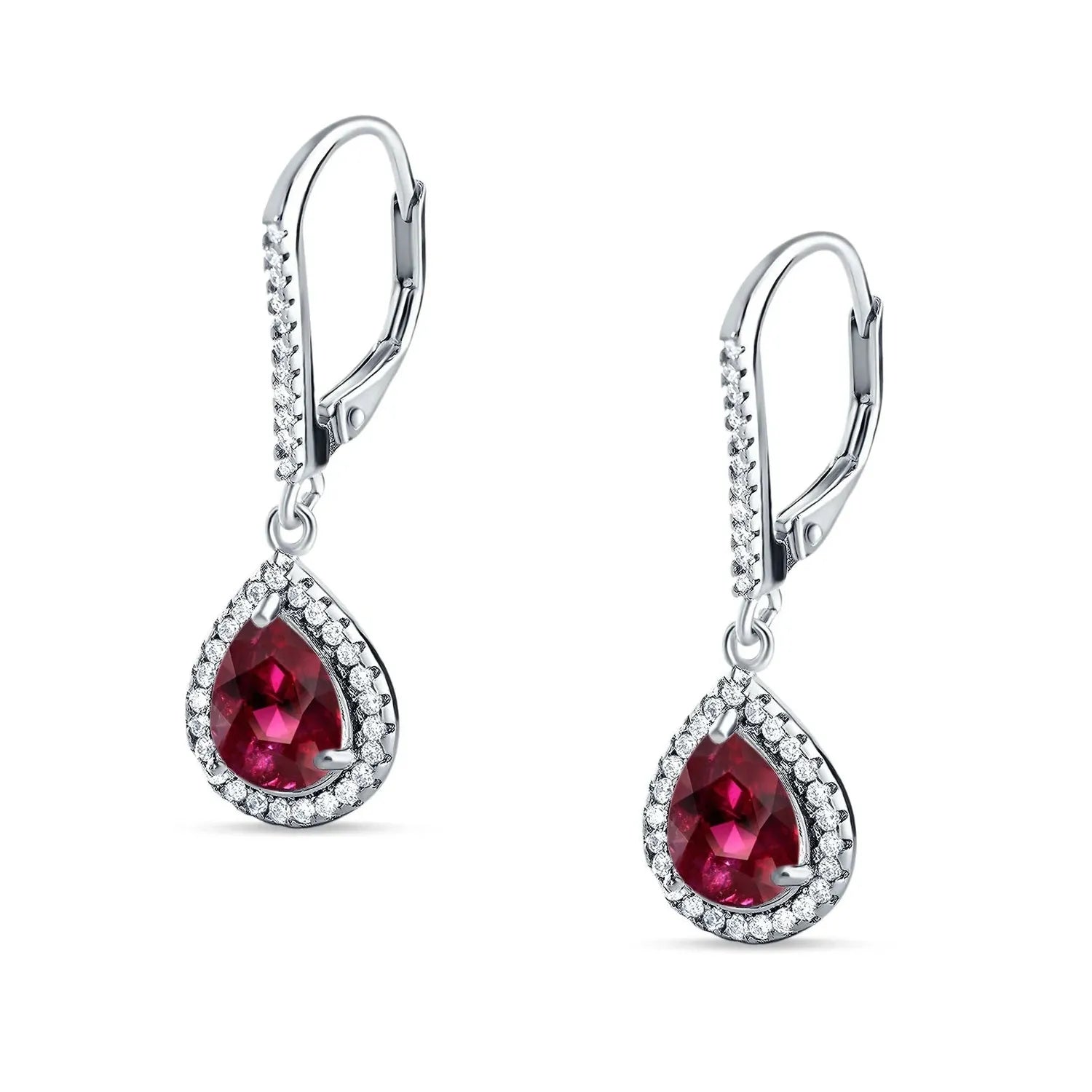 Melchior Jewellery sterling silver ruby drop earrings with teardrop ruby and surrounding crystals
