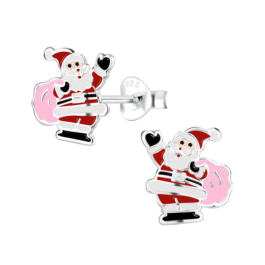 Melchior Jewellery sterling silver Santa earrings for children with red and pink enamel detail