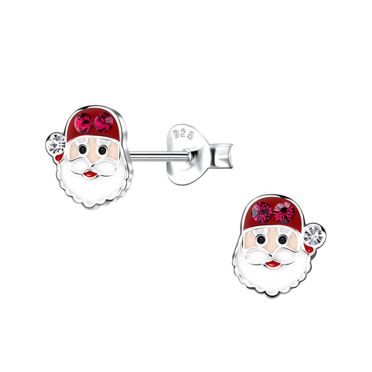Sterling silver Santa earrings for children by Melchior Jewellery with red and white enamel details