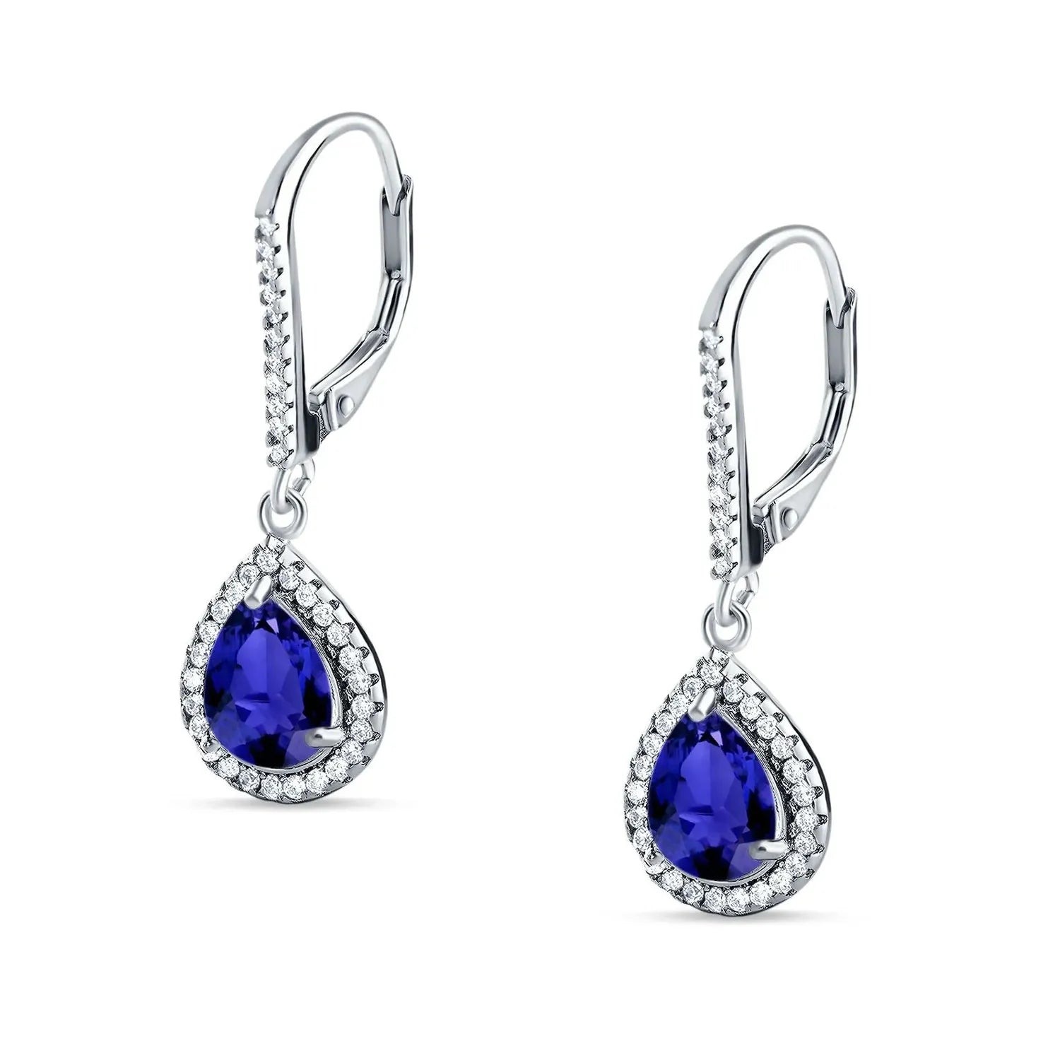 Melchior Jewellery sterling silver sapphire earrings with teardrop design and surrounding crystals