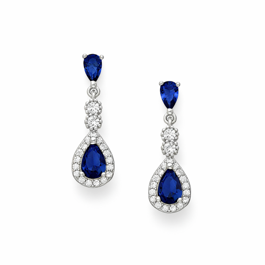 Melchior Jewellery sterling silver sapphire teardrop earrings with sparkling white stones