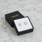 Melchior Jewellery sterling silver screw back earrings for girls with floral crystal design in black gift box