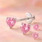 Sterling silver screw back earrings for kids featuring pink heart-shaped gemstones by Melchior Jewellery