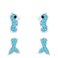 Sterling silver sea life earrings for children shaped like seahorses and fish tails with blue crystals