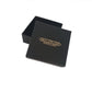Melchior Jewellery black ring box open with gold logo packaging for sterling silver solitaire engagement ring