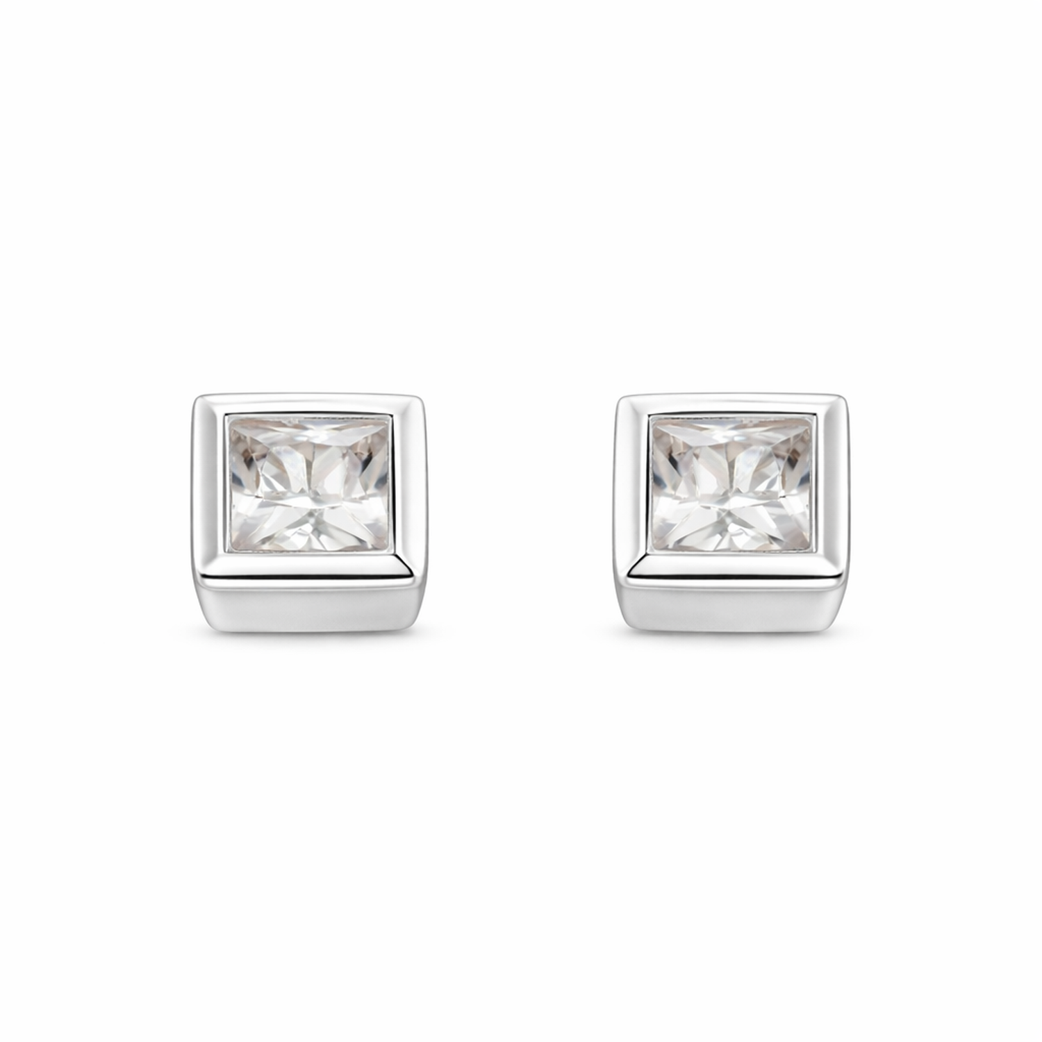 Melchior Jewellery sterling silver square stud earrings with clear crystal centre for women