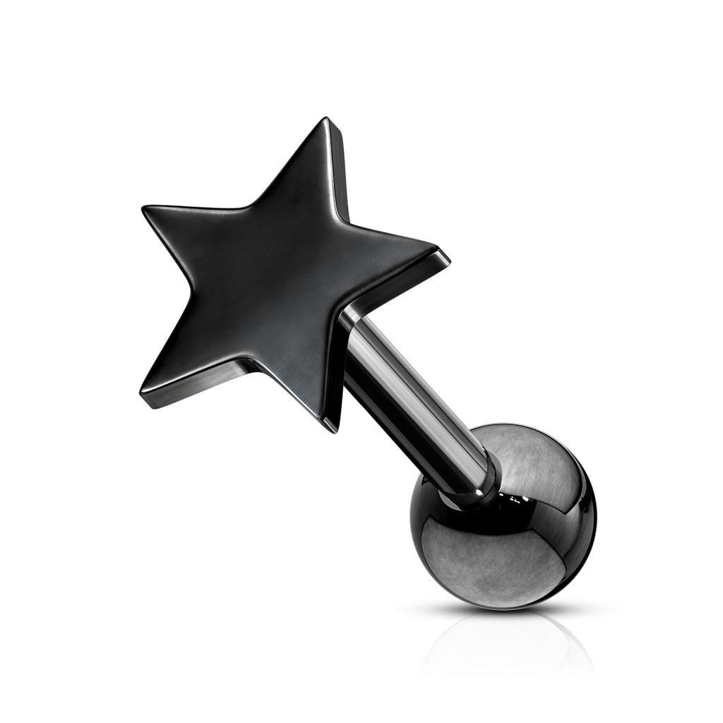 Melchior Jewellery black polished star barbell sterling silver star cartilage earring for ear