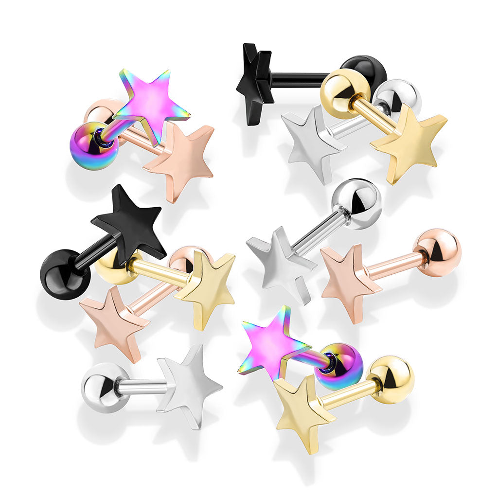 Melchior Jewellery star barbell set featuring sterling silver star cartilage earring in gold rose silver black rainbow