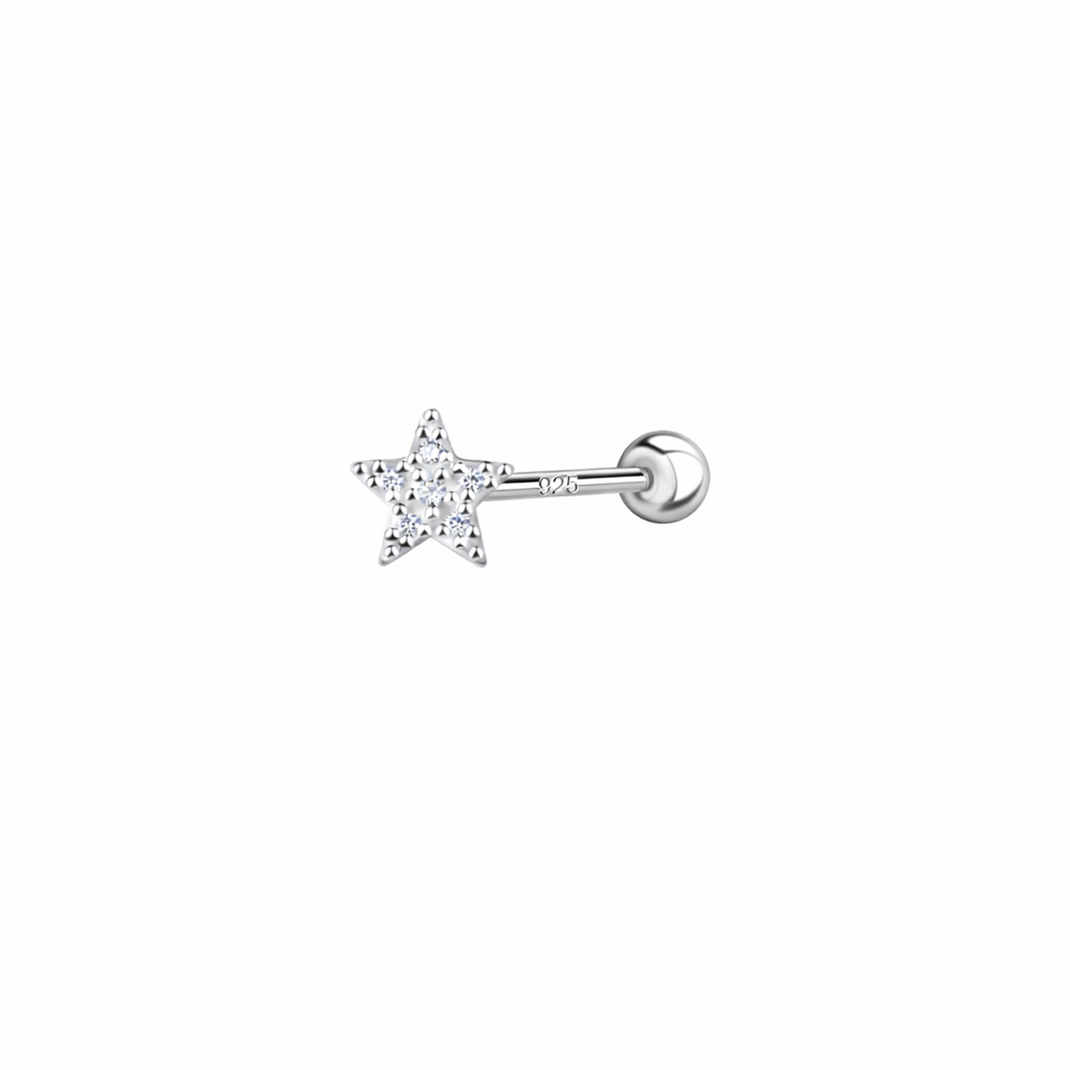 Sterling silver star cartilage stud with clear stones by Melchior Jewellery for ear piercing