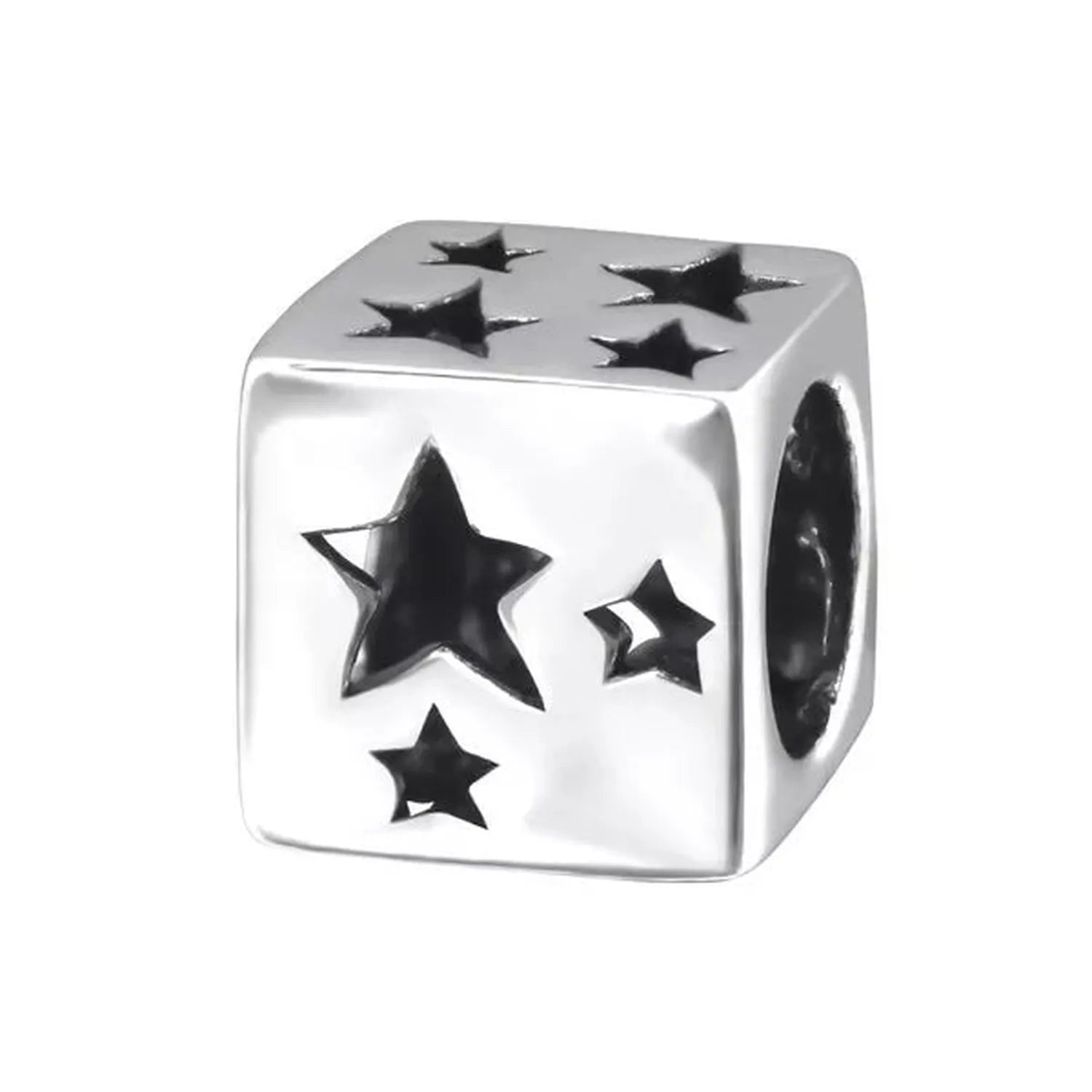 Melchior Jewellery sterling silver star charm bead with cut-out star designs on cube shape