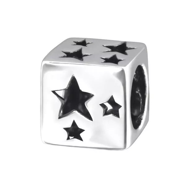 Melchior Jewellery sterling silver star charm bead with cut-out star designs on cube shape