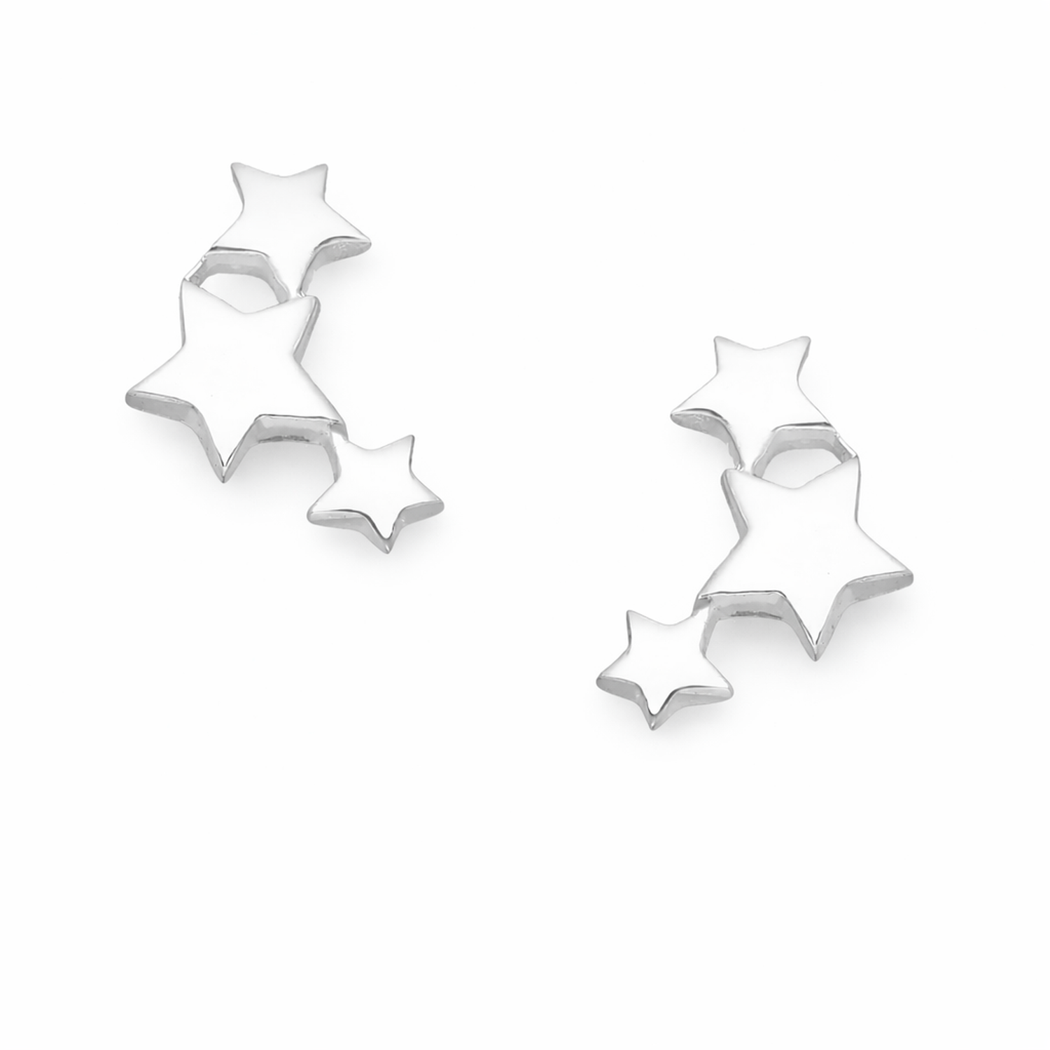 Melchior Jewellery sterling silver star stud earrings with three connected star shapes in polished finish