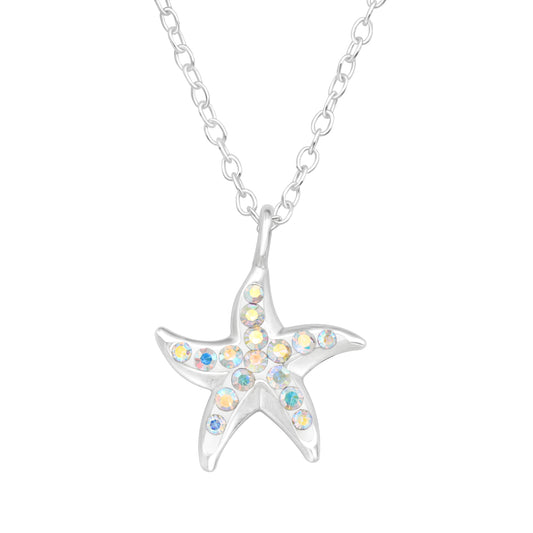 Melchior Jewellery sterling silver starfish necklace with sparkling crystal accents on delicate chain