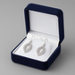 Melchior Jewellery sterling silver teardrop earrings with sparkling stones in navy velvet box